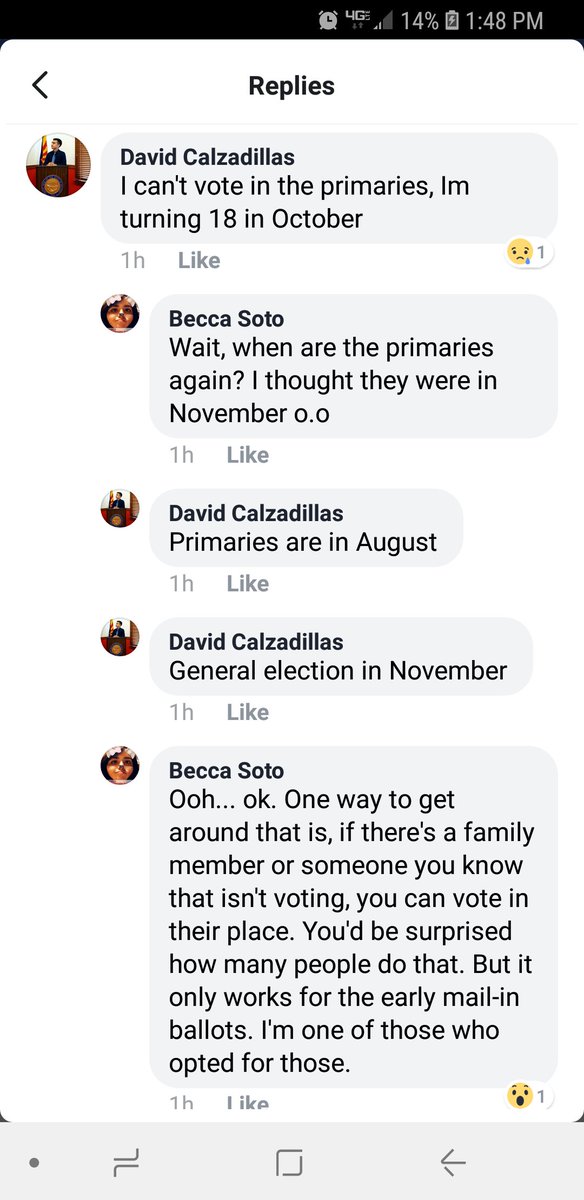 ModernVaqueros's tweet photo. Classy #Aeu you're supporters are telling underage kids to commit voter fraud and said kid claims he has already don it 10 times. #staclassy #redfored #purpleforparents https://t.co/pupg7tWvaW