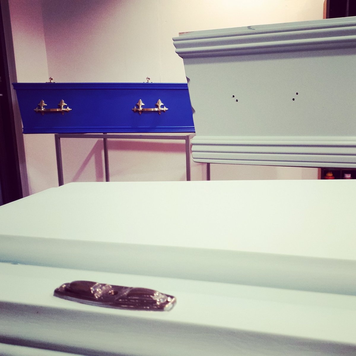 The preparations for #dyingmatters week continues with two very different blue #handpaintedcoffins