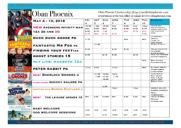 ObanPhoenix's tweet photo. Cinema Listings and News from Oban Phoenix Cinema - https://t.co/Y8yeo0E12v https://t.co/t8AwrnLph8