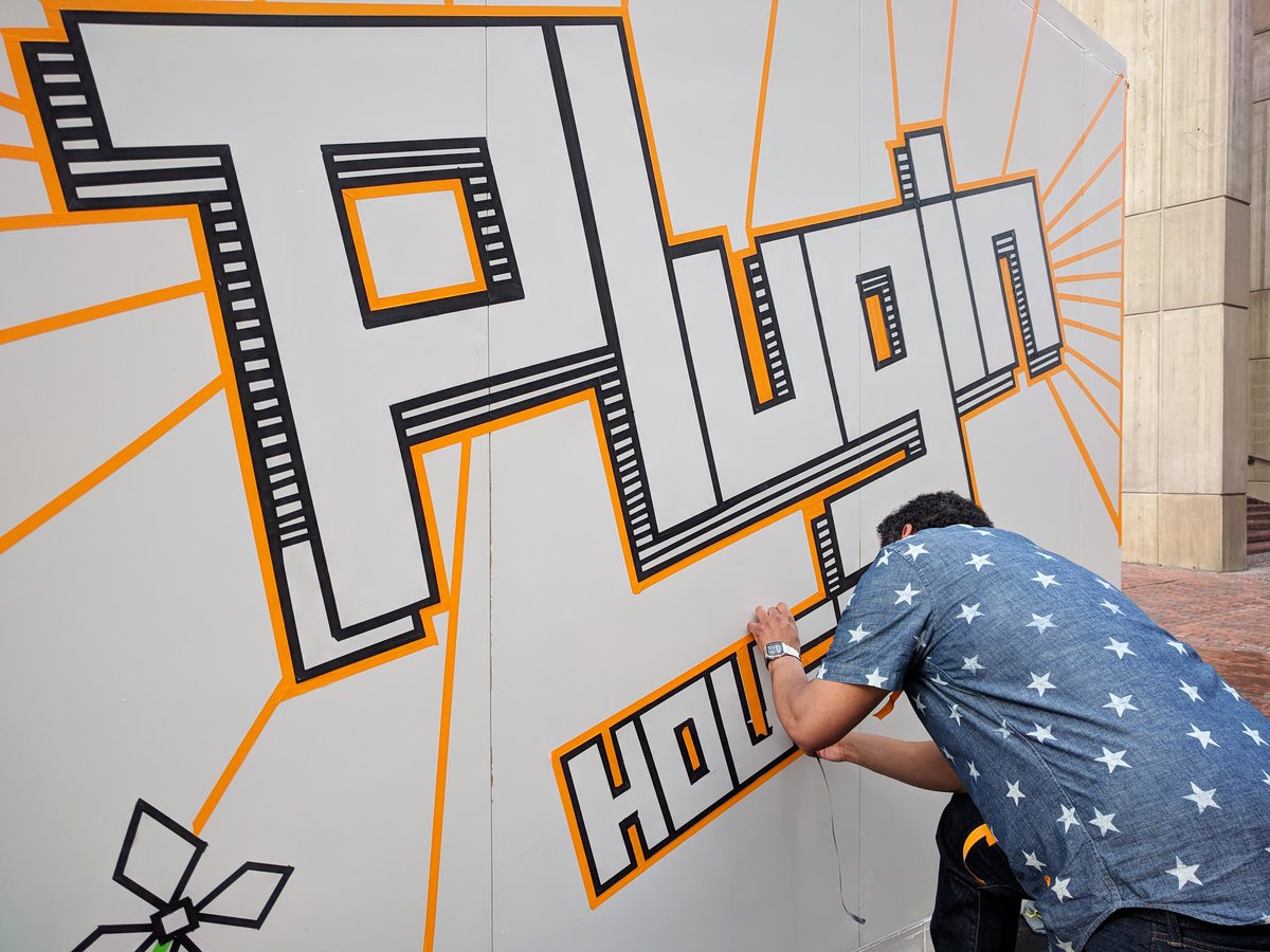 AFHBoston's tweet photo. We're adding a splash of color to #PluginHouse, using tape! Come see the finished #design tomorrow (5/4) at City Hall Plaza. CC: @BostonNeighbor @ArtsinBoston @CityOfBoston⚡⚡#bostoncreates #bosarts https://t.co/epLAmZ2n3l