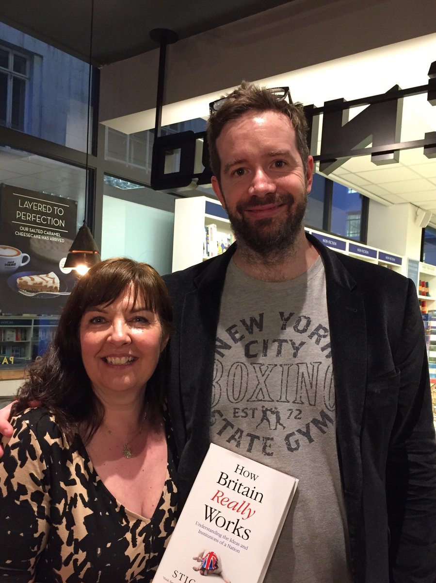 scw31's tweet photo. Can you believe this man @StigAbell ran out of books at his book launch tonight? I had to nick one for a photo op. Go buy yourself one-it’s great. As is the man himself! #HowBritainReallyWorks https://t.co/yruxldbiLy