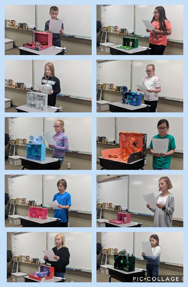 CalenaOhlson's tweet photo. Today students shared their color boxes and color poems - this always turns out so cool! #colorboxes #colorpoems #4thgrade #poetry #holdregedusters #getcreative https://t.co/xTxyGNfgMe