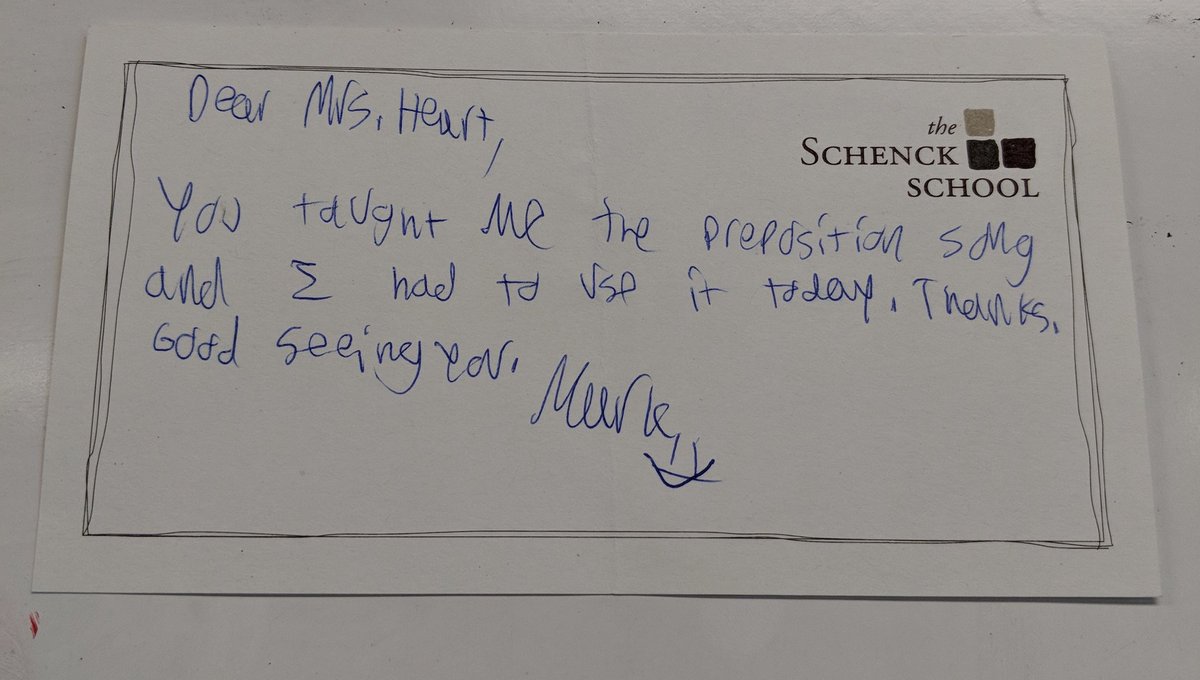 Stuckin5thGrade's tweet photo. My #tss5thgrade needed some motivation to learn prepositions at the end of the year. Then I found this note from a #schenckalumni ! You WILL use this again! @SuzanneSzilagyi https://t.co/X0au4ZoEiz