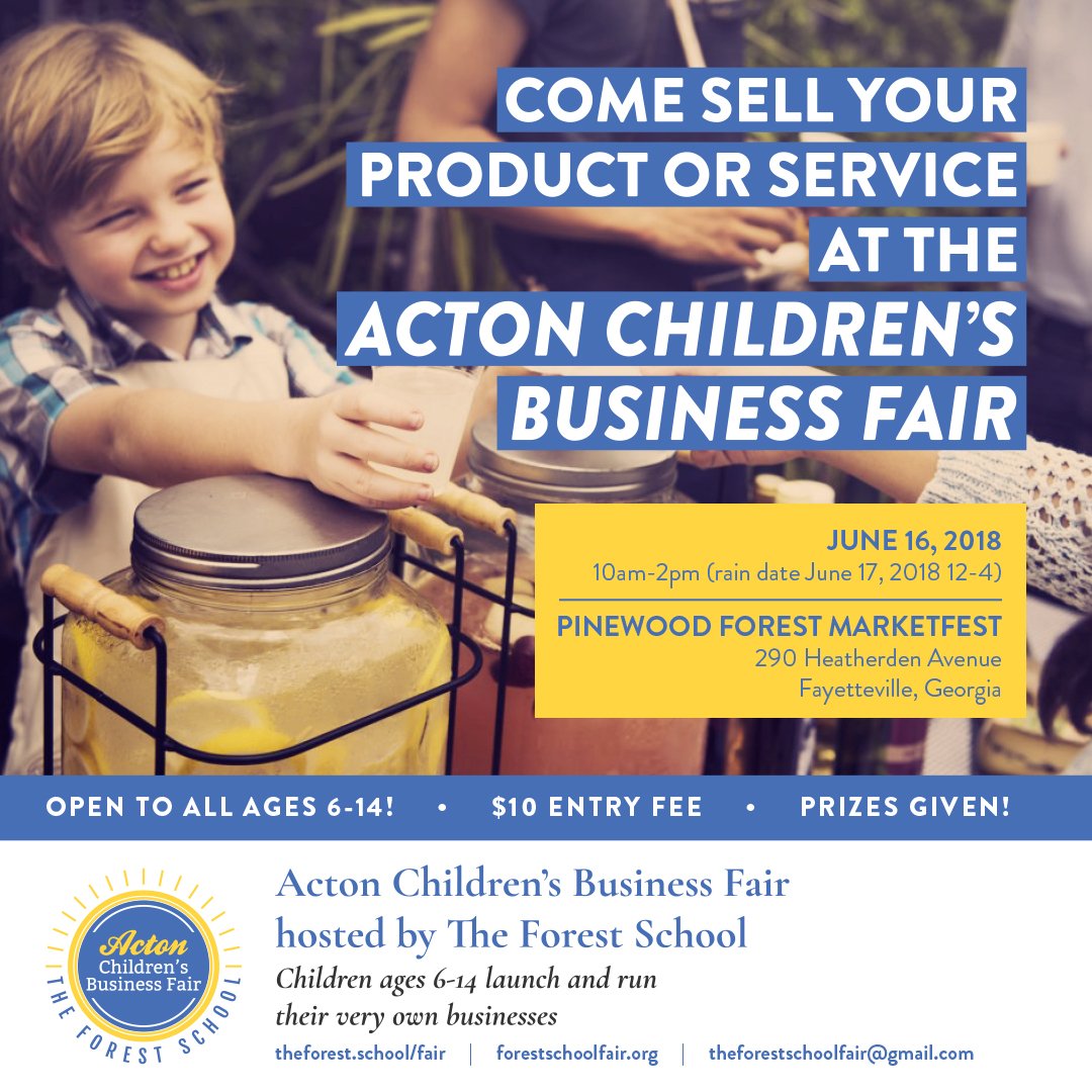 forestschoolPF's tweet photo. So stoked to announce the Children's Business Fair on June 16, 2018, from 10am-2pm @Pinewood_Forest ...Young entrepreneurs, apply today! https://t.co/yWwPPZ3JPe https://t.co/8WL3JMn8R8