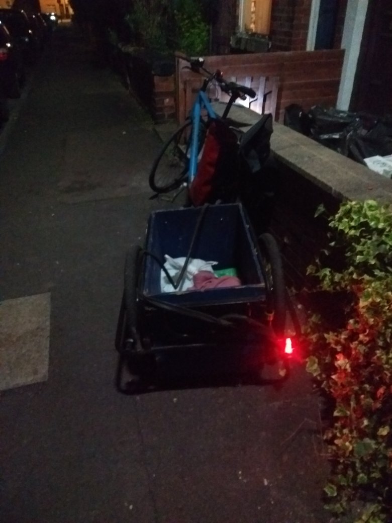 Lets_getcycling's tweet photo. So was going to show you my bike trailer full of the ballot box with all the lovely votes in it but for some reason @StockportMBC have said cycling is not a safe way to transport the ballot box My bike is road legal & the trailer secures all the contents #bikesatpollingstations https://t.co/2VDJ4rM6qt