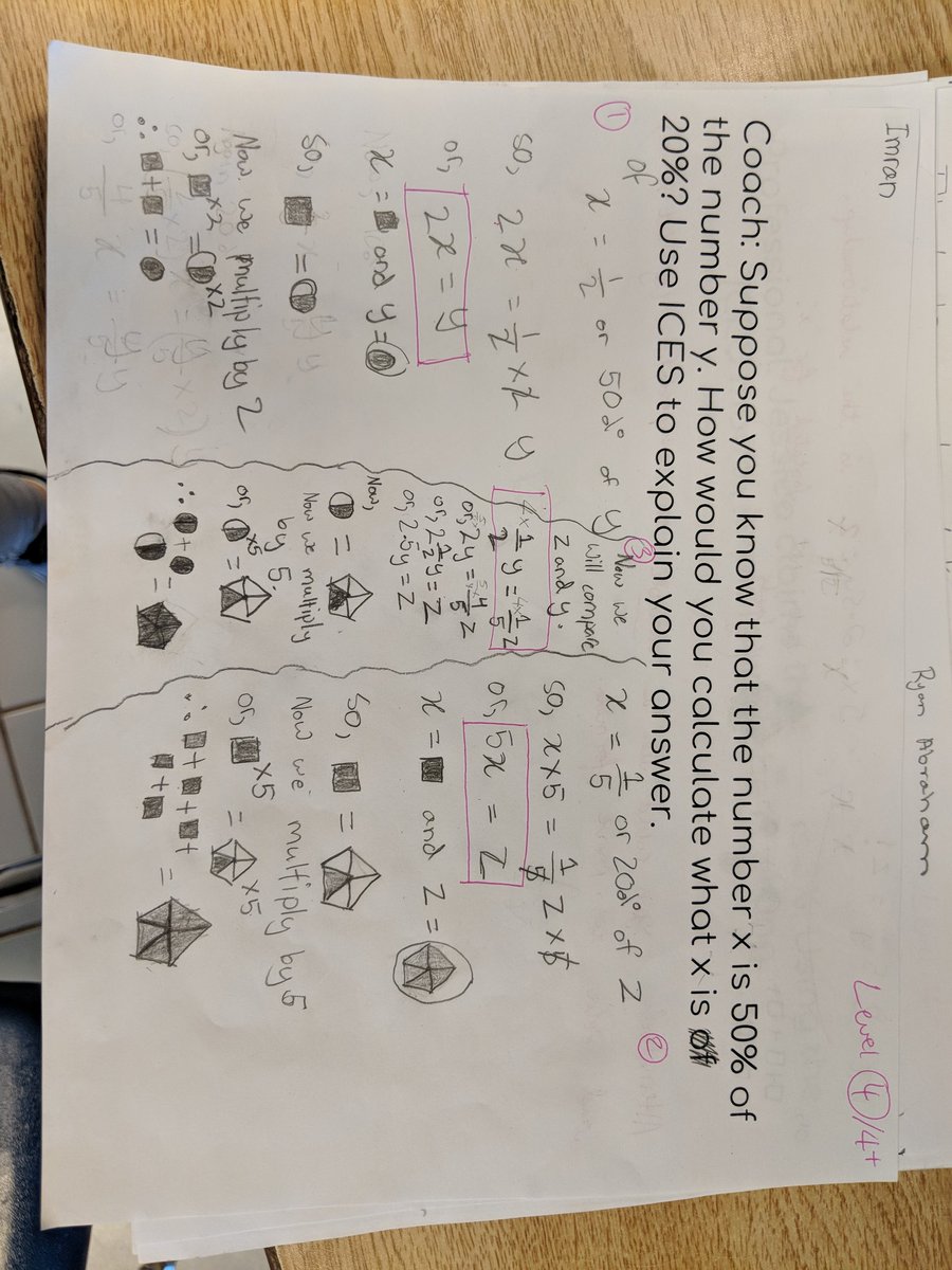 LilMsLeader's tweet photo. Ss blowing my mind w/mathletics! GR. 7 dabble w/algebraic equalities + variable ratios. Eureka moment - claims 5x:2.5y:z #opentasks #MathChat #tieredapproach #OAME2018 @DitchThatTxtbk @HumberwoodDowns @MrsGlinos @LukricaPrugo @ren_mann @sukhi_virdee @RoulaSkordakis @JNanGrand https://t.co/e9ppj5mhWv