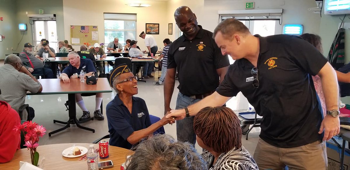 NTC_UPDATE's tweet photo. Fort Irwin Garrison Commander Col. Seth Krummrich and Garrison Command Sgt. Maj. Robert Edwards spent part of their Saturday visiting with over 100 veterans at the @MyCalVet Veterans Home in Barstow. https://t.co/rCbxhoDaap