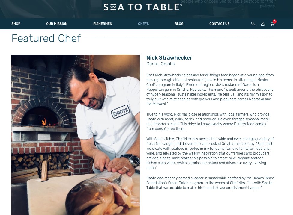 Check it out: Chef Nick Strawhecker is the featured Chef on <a href="/Sea2Table/">Sea to Table</a> ! 

As one of the only <a href="/beardfoundation/">James Beard Foundation</a> #SmartCatch Leader Restaurants in the Midwest, this is only possible with the help of a great partner, <a href="/Sea2Table/">Sea to Table</a>. Read more here: sea2table.com/chefs/ #eatbetterfish
