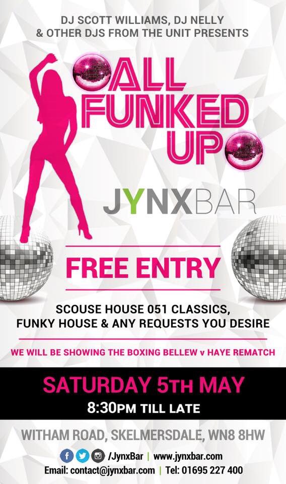 jynxBar's tweet photo. 🎧🍾Slight change of plans (sorry, out of our control). On the plus side, free entry, great music, fantastic drink offers &amp; boxing will be shown on the big screen! 🥊🎉🥂💃#FreeEntry #JynxBar #LateNightVenue #DJNelly #DJScott #DJsFromTheUnitPresents #BellewVsHaye https://t.co/2EtwdrLcmC