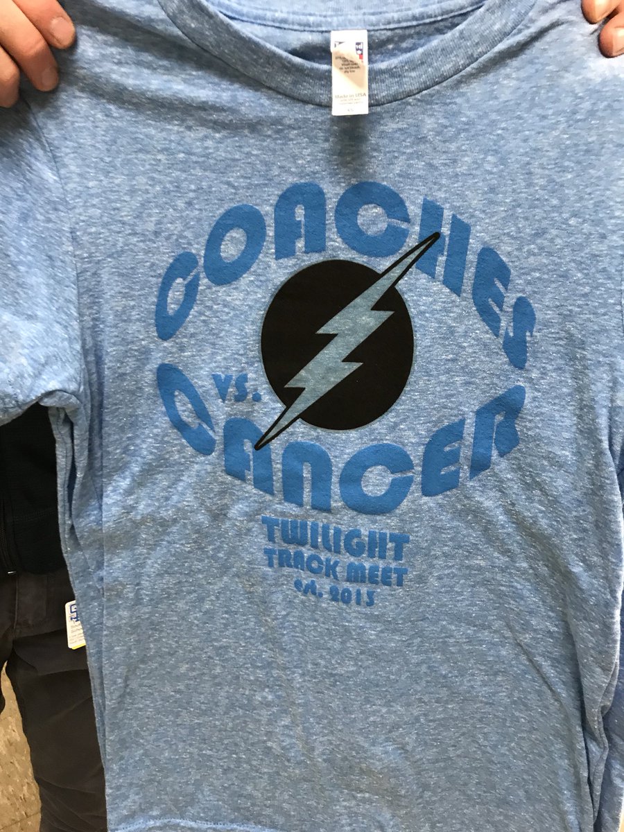 pburkevt's tweet photo. This year’s twilight track meet t-shirts! That lightning bolt glows in the dark. How cool is that? 

@SBHS_Boosters @SB_Athletics @trackfield05403 

#coachesvscancer #trackandfield #track #sbtrack #sbproud #vt #vthstrack https://t.co/QgQGaG685r