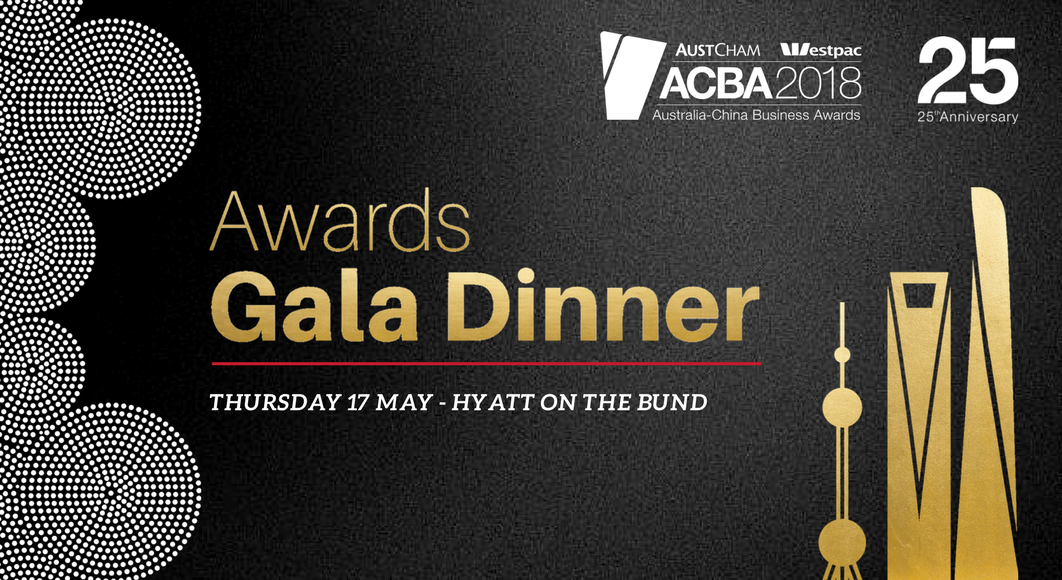 AustChamSH's tweet photo. Less than 2 weeks to go before we reveal the winners of the 2018 @Westpac AustCham Australia-China Business Awards winners! Join us on Thursday 17 May and network with industry leaders for the #ACBA2018 Gala Dinner https://t.co/HPkMrdYOk6 https://t.co/MGfAF9XK6m