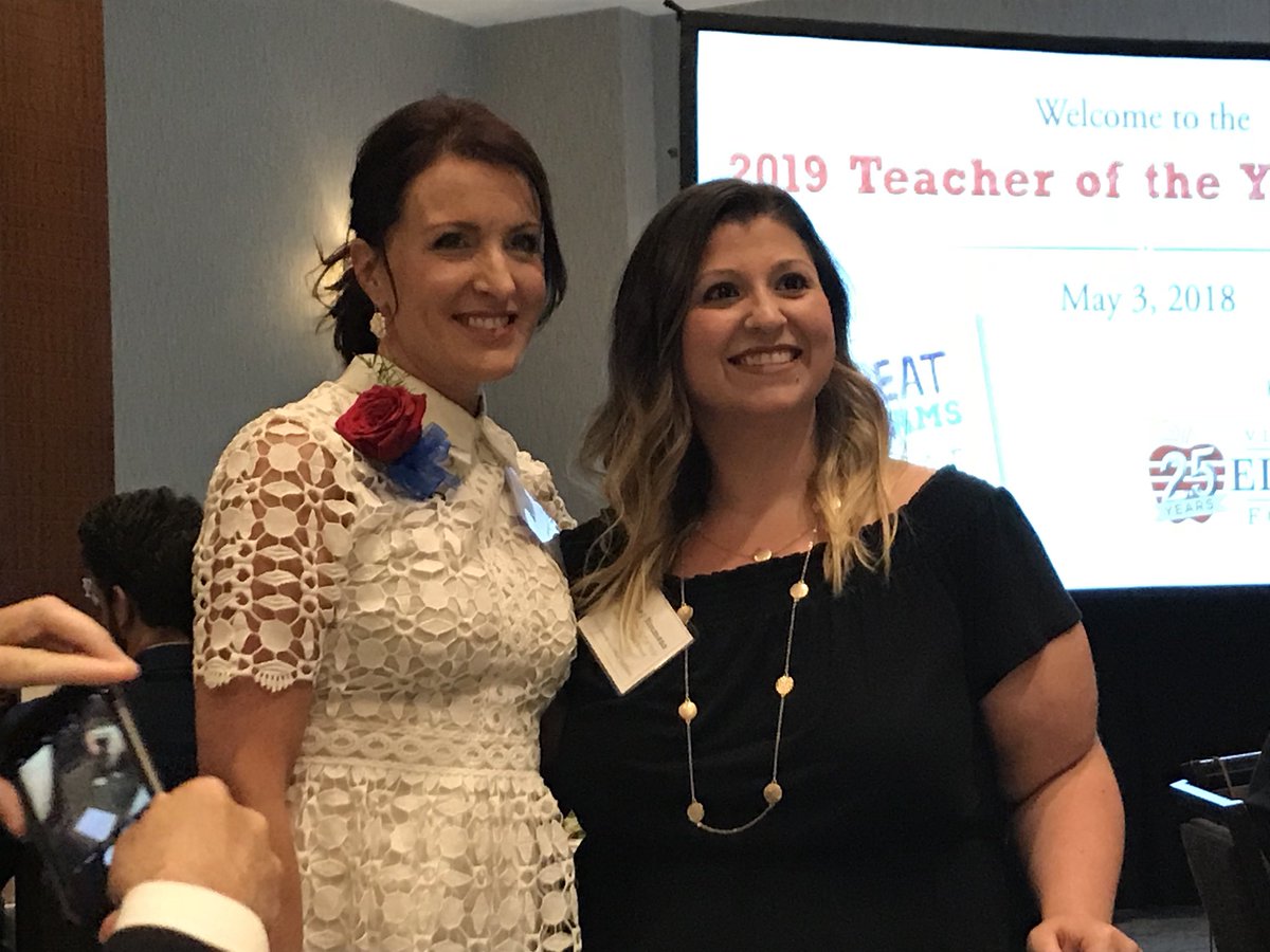 MsPeeJay's tweet photo. @BaysideMSVBCPS 2019 Teacher of the Year, Lisa Amos, with her student, Whiteny Simmons, Alanton Elementary 2019 Teacher of the Year!  Celebrating all VBCPS TOYs tonight at the Westin.  So proud! https://t.co/LGM9mVZjTv