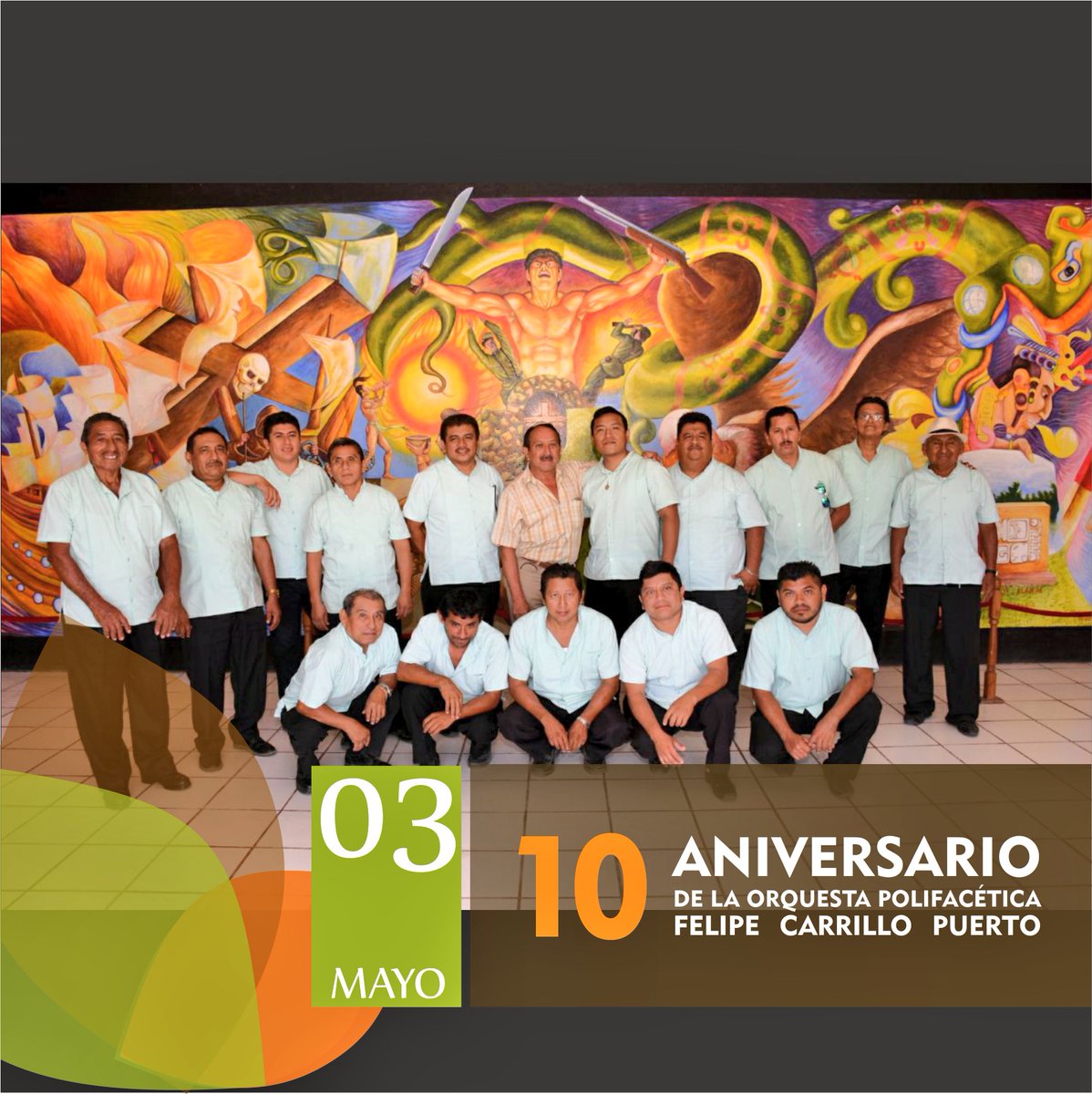 Hoy se cumplen 10 años de transmitir no solo con sonidos sino con el alma parte de la identidad de este hermoso municipio y es de #OrgulloCarrilloportense sentirse honrados de tener una orquesta Polifacética de talla internacional.