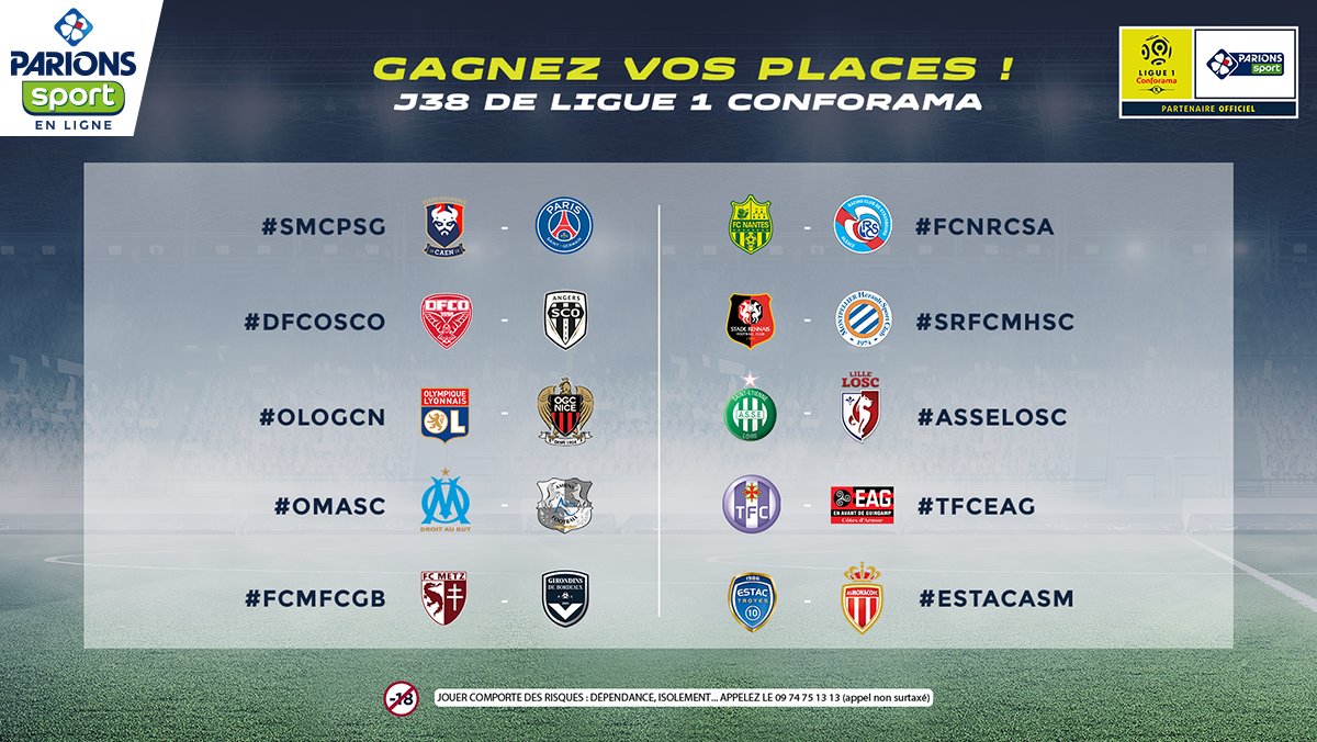 ParionsSportEL's tweet image. 🎁 10 x 2 places de @Ligue1Conforama à gagner 

1️⃣ RT &amp;amp; Follow 
2️⃣ Réponds au post avec le # de ton match + #PlacesParionsSport 

⏰ Fin du jeu le 04/05 à 23h59 ! 
📅 Annonce des gagnants lundi