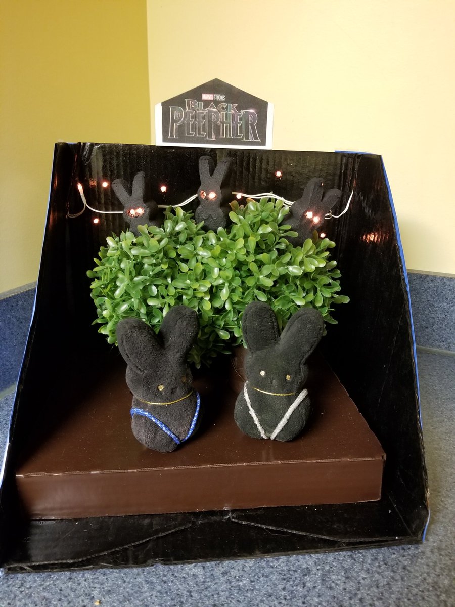 jonbramson7's tweet photo. @chadwickboseman 
#BlackPanther #BlackPeepher
please let ryan coogler know how much we loved the movie!
had a Peeps diorama contest at work and... https://t.co/DSnWO062Mx