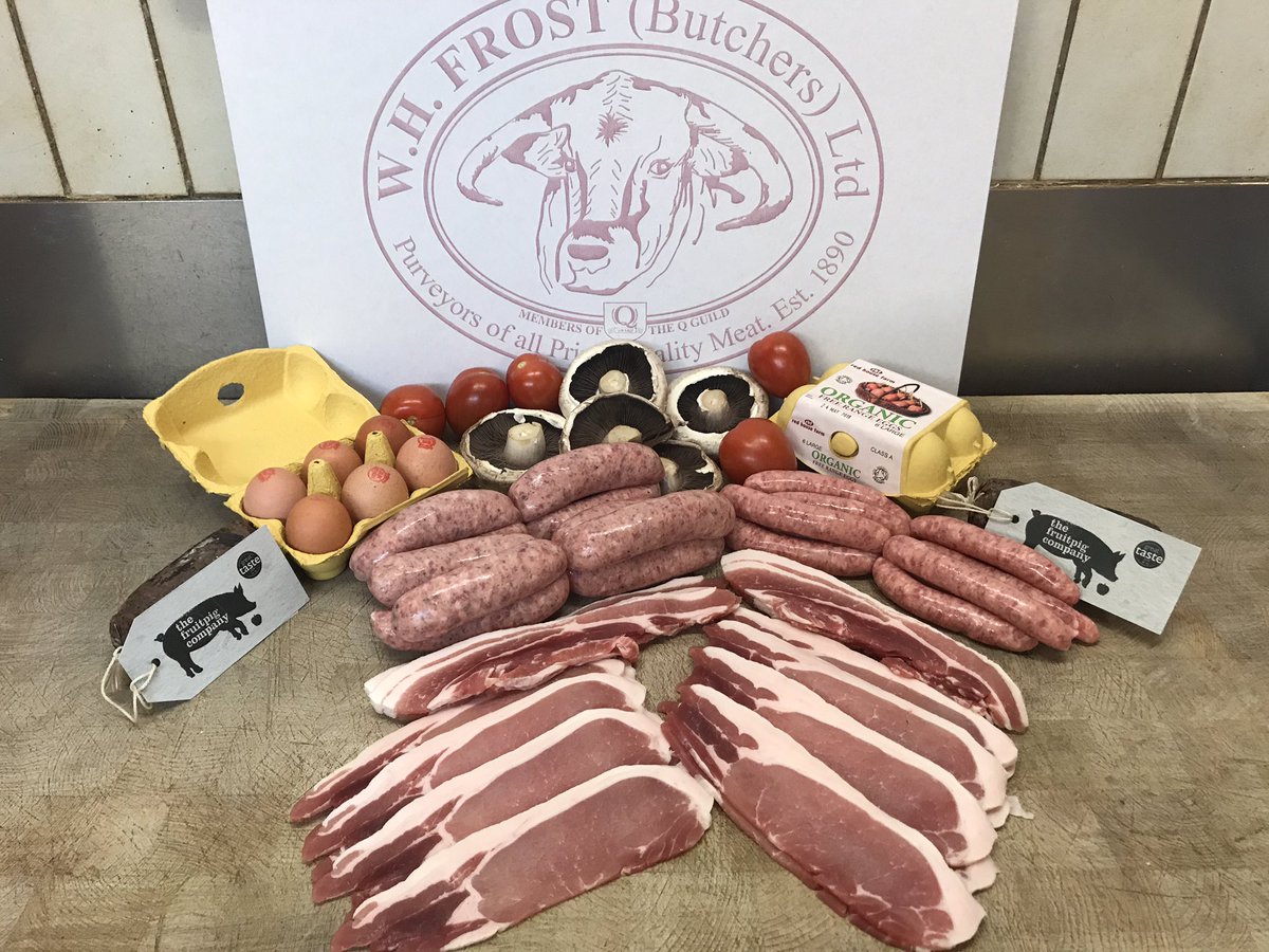 frostybutcher's tweet photo. COMPETITION TIME

You could win a 'frosty full English fry up' this bank holiday weekend. 

Dry cure Cheshire back and streaky, our award winning sausages, @fruitpigcompany black &amp; white pudding @redhousefarm free range organic eggs @NoonesFresh tom &amp; mush 

RT &amp; FOLLOW TO ENTER https://t.co/zsuiVtrG0u