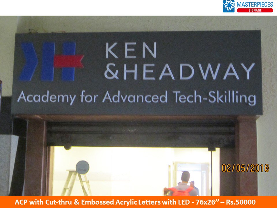 VantageOutdoor's tweet photo. Installed ACP #sign with cut thru and #embossed #acrylic #illuminated #letters for Ken and Headway @AndLlp #Chennai. For your #signage requirements call 044-26213757 or for more info visit https://t.co/6CRGNItbhJ #nameboards #officesign #acpsign #acrylicsigns #acrylicletters https://t.co/FnXwSMldgN
