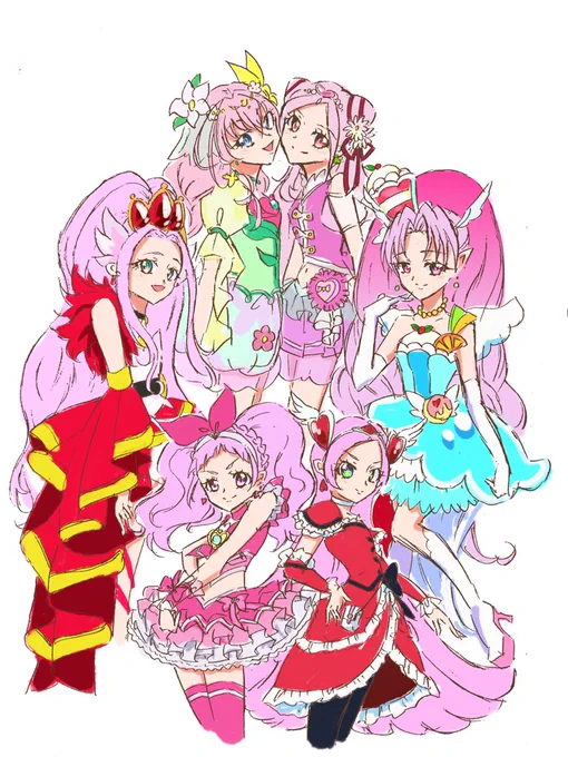 桃髪キュアMIX!
思いついたので描いてみました!

わかったこと
・メロディ⇄エールはいける
・パッション→エール似合うむり好き
・フェリーチェは女神
・パッションの服を着こなす難しさ
・スカーレットの髪多くて処理困難
・パルフェの目って目立つ 