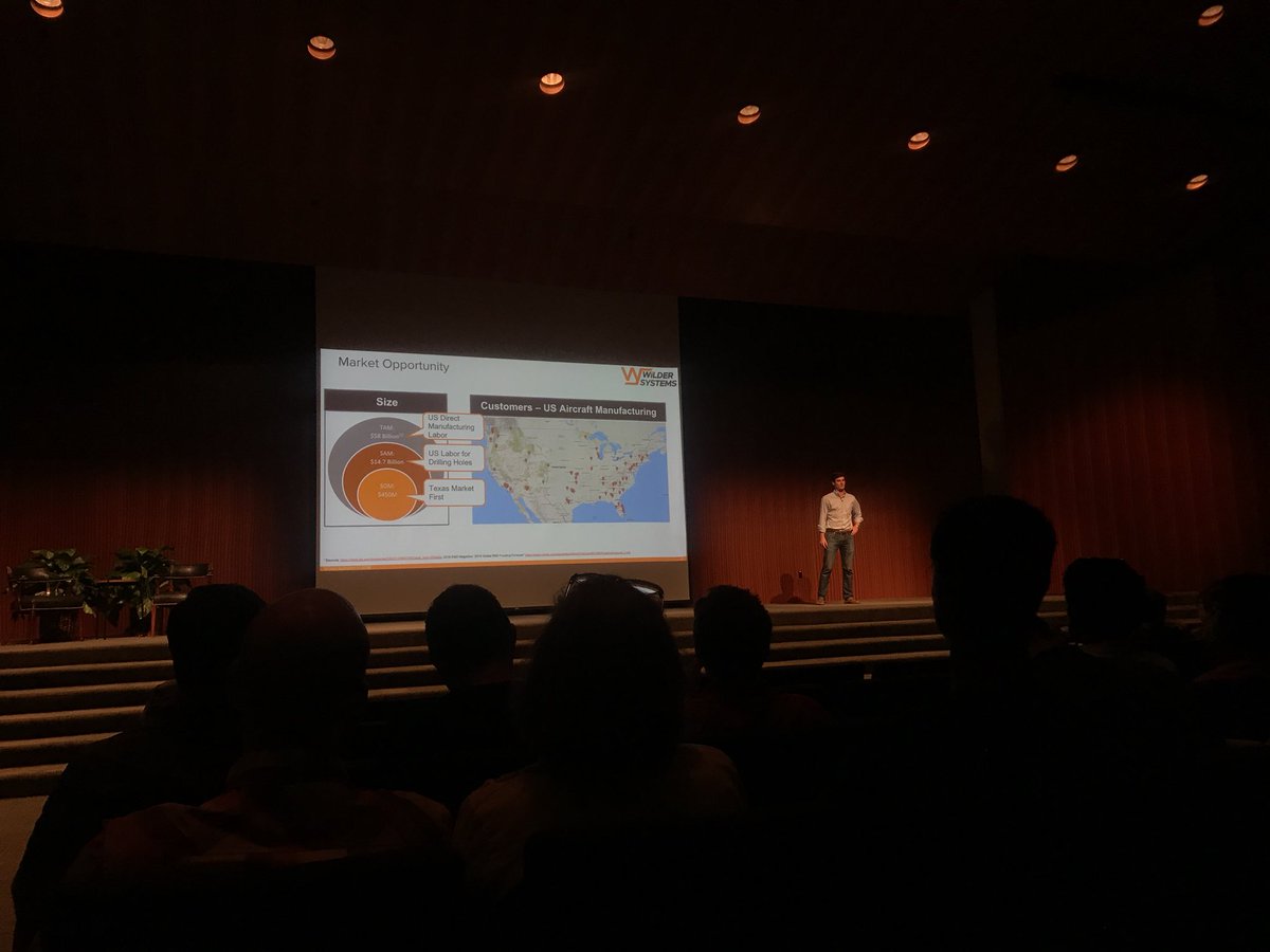 LonghornStartup's tweet photo. Wilder Systems builds robots that build airplanes, saving companies millions of dollars in labor each year. #demoday2018 #UTdemoday https://t.co/Det5FZzPhK