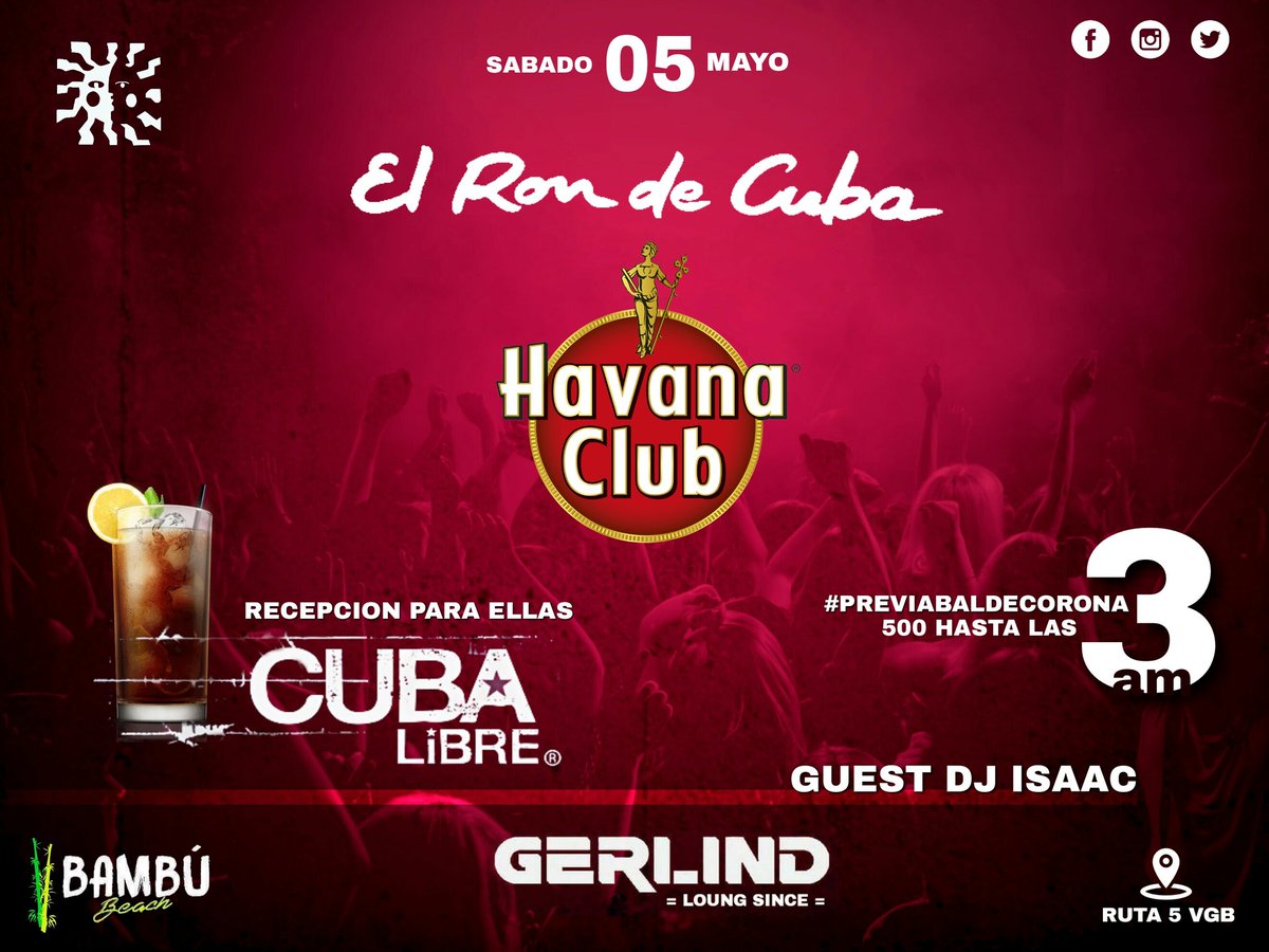 Gerlind_vgb's tweet photo. Sabado 05 Mayo》El ron de cuba!
Recepcion para ellas 🍹
#Previavaldecorona h/3am
Listas, cumples y mesas vip 3571328679 ☎
#vgb #complejogerlind #bambubeach https://t.co/YsgZVtoC1P