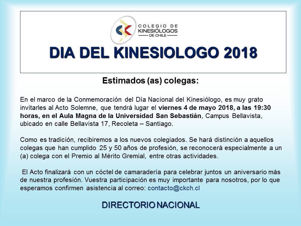 colkine's tweet photo. Todos invitados mañana a nuestro Acto de conmemoración del Día Nacional del Kinesiólogo 2018 @ColkineCoquimbo @colkinemaule @colkinevalpo @ministeriosalud @ESantelicesC @ceciliamorel https://t.co/Kc1W3XxZOB
