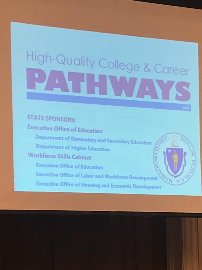 UxbHSPrincipal's tweet photo. UHS one of only four schools to earn a @MASchoolsK12 Innovation Pathway designation! Loved sharing our hard work at today's symposium as part of this panel! @UxyGuidance @MSmutok @RichDrolet @Uxbridgesupt #SpartanPride https://t.co/b1cRvndqSv