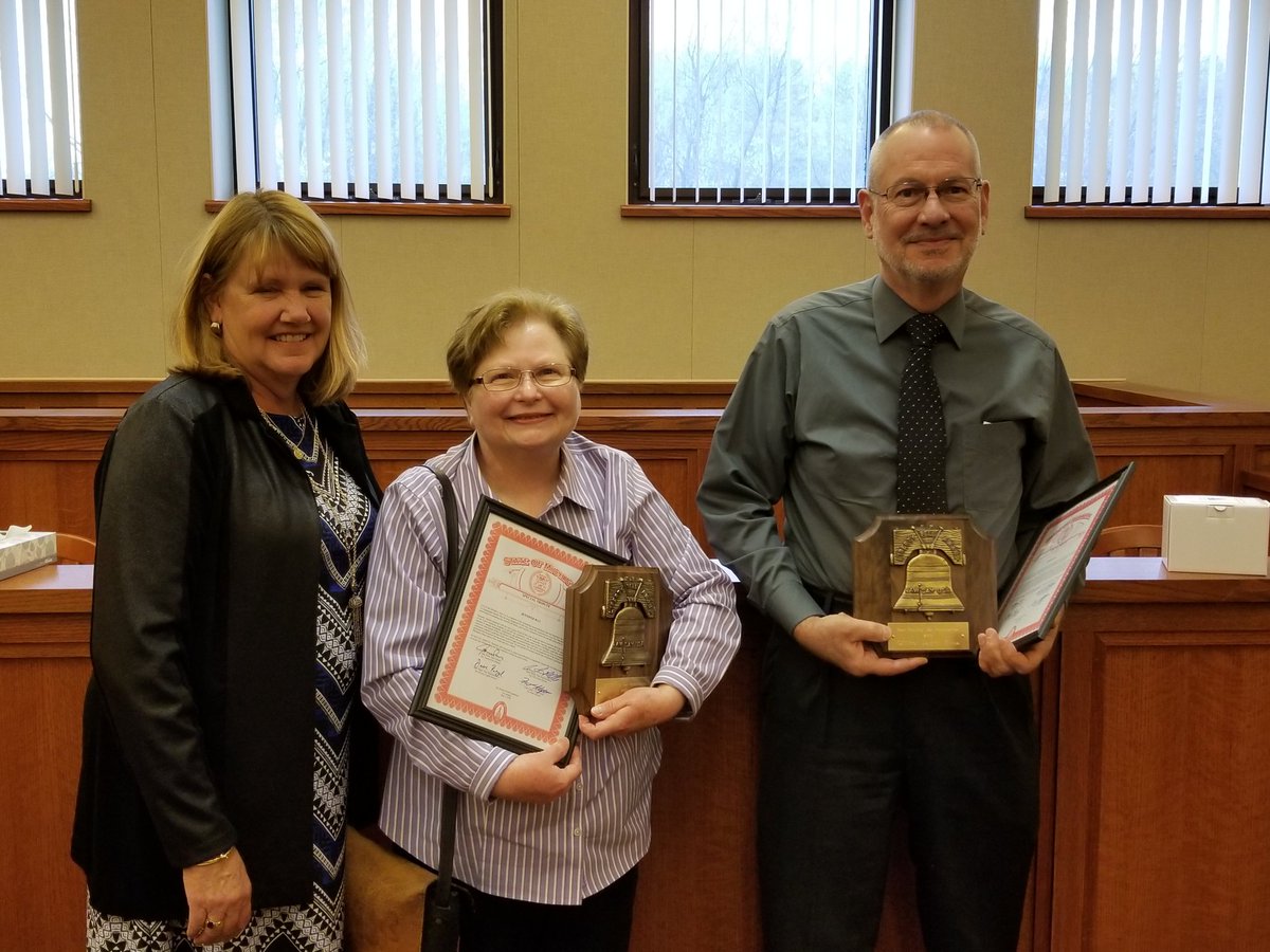 JohnMProos's tweet photo. We are a nation of laws, and that is what makes the Cass County Law Day celebration so special. Today we recognized Jennifer Ray from the Cass District Library and James Kusa who recently retired from the Dowagiac PD for all they have done to improve our community. #SWMIService https://t.co/UWDx6vxfIQ