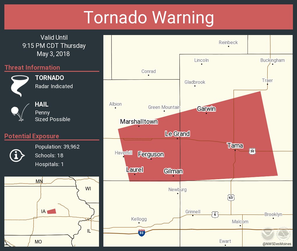 Tornado Warning including Marshalltown IA, Tama IA, Toledo IA until 9