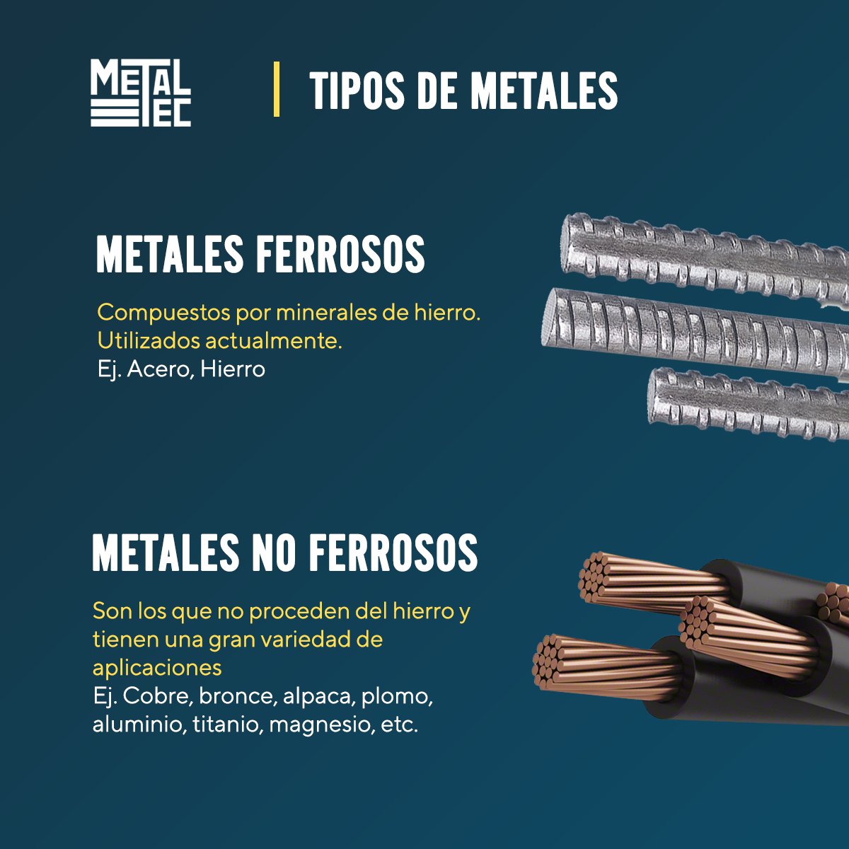 España Antagonista tabaco Metaltec on Twitter: "Te compartimos un poco de información sobre qué tipos de  metales existen. Nunca está de más saber las especificaciones del material  con el que trabajamos. https://t.co/fYmUK2cZaF" / Twitter