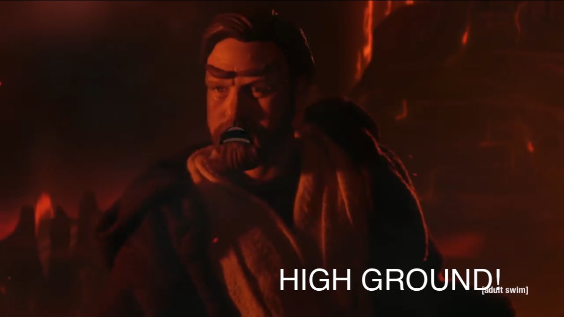 マリオリマー スターウォーズの日 あとこれは公式コラボ企画の時のコントじゃないけどチノ リばっかり言ってるオビ ワンの奴も好き Obi Wan Takes The High Ground Robot Chicken Adult Swim T Co Xhiur3q8yy Youtubeより T Co