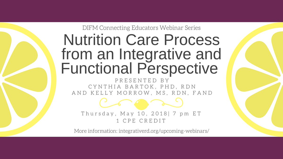 integrativerdn's tweet photo. Attend this webinar to learn how the Nutrition Care Process can be customized to fit your integrative and functional nutrition practice! Register soon!
https://t.co/cmMv4kqXW2 https://t.co/ecdZLjDV6a