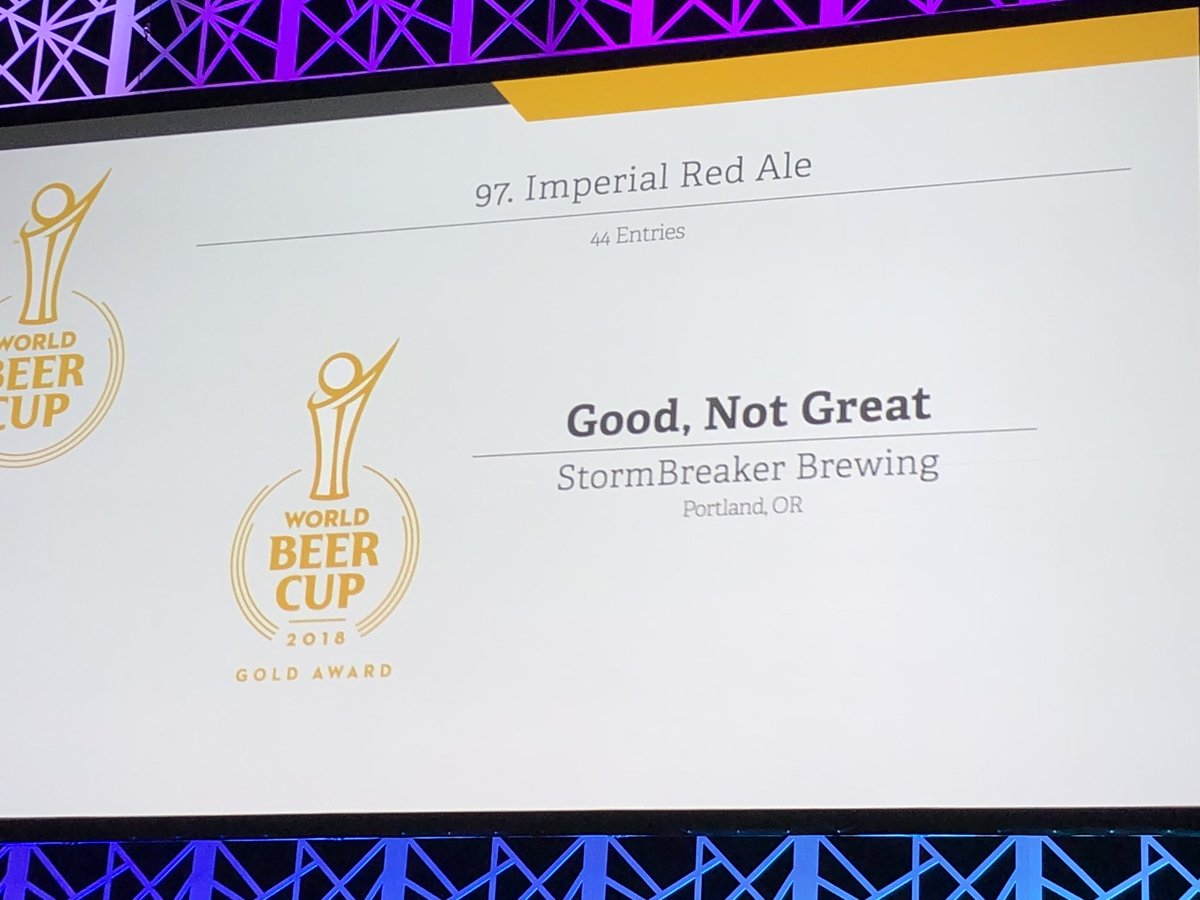 BREWPUBLIC's tweet photo. Oregon is getting more Gold bling. Congrats @StormBreakerPDX #worldbeercup2018 #cbc2018 https://t.co/8LotwikVDq