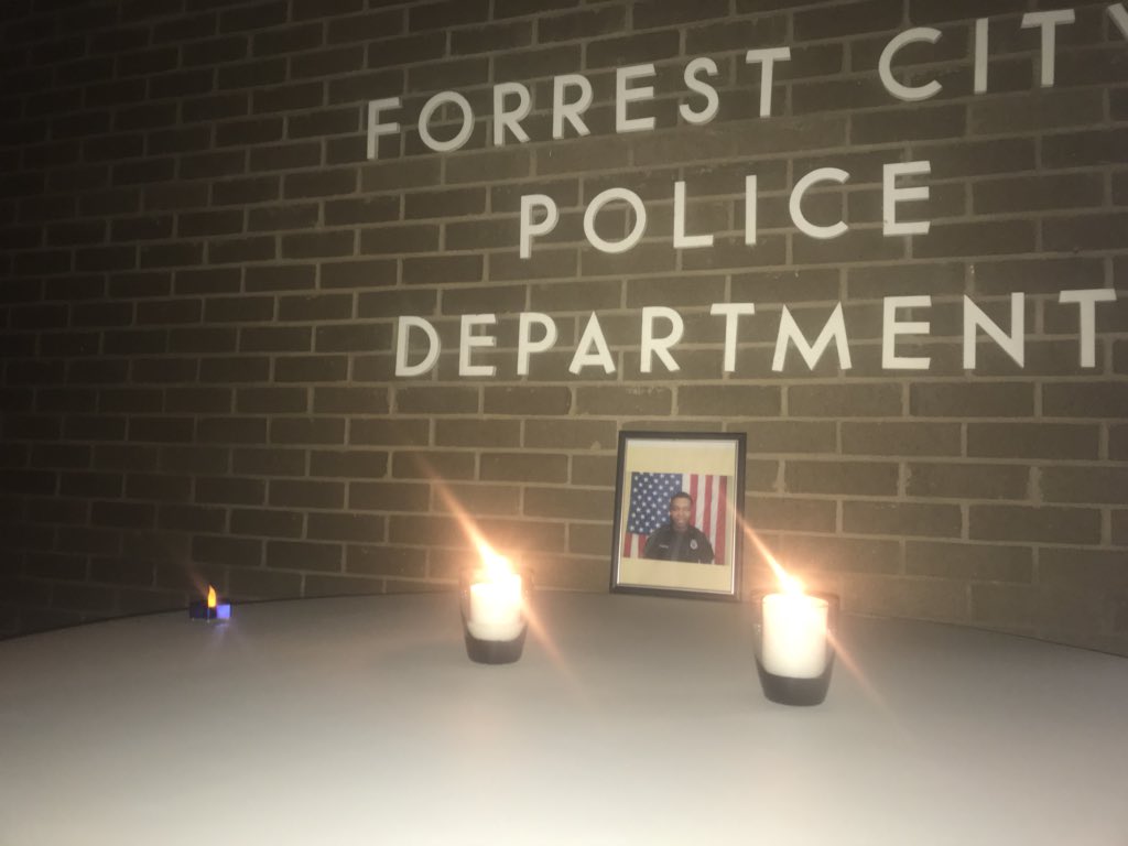 CS8385's tweet image. My prayers and thoughts go out to the #ForrestCity police department and the family of Officer Johnson. Even through their pain, they thanked the media for being here and our coverage.