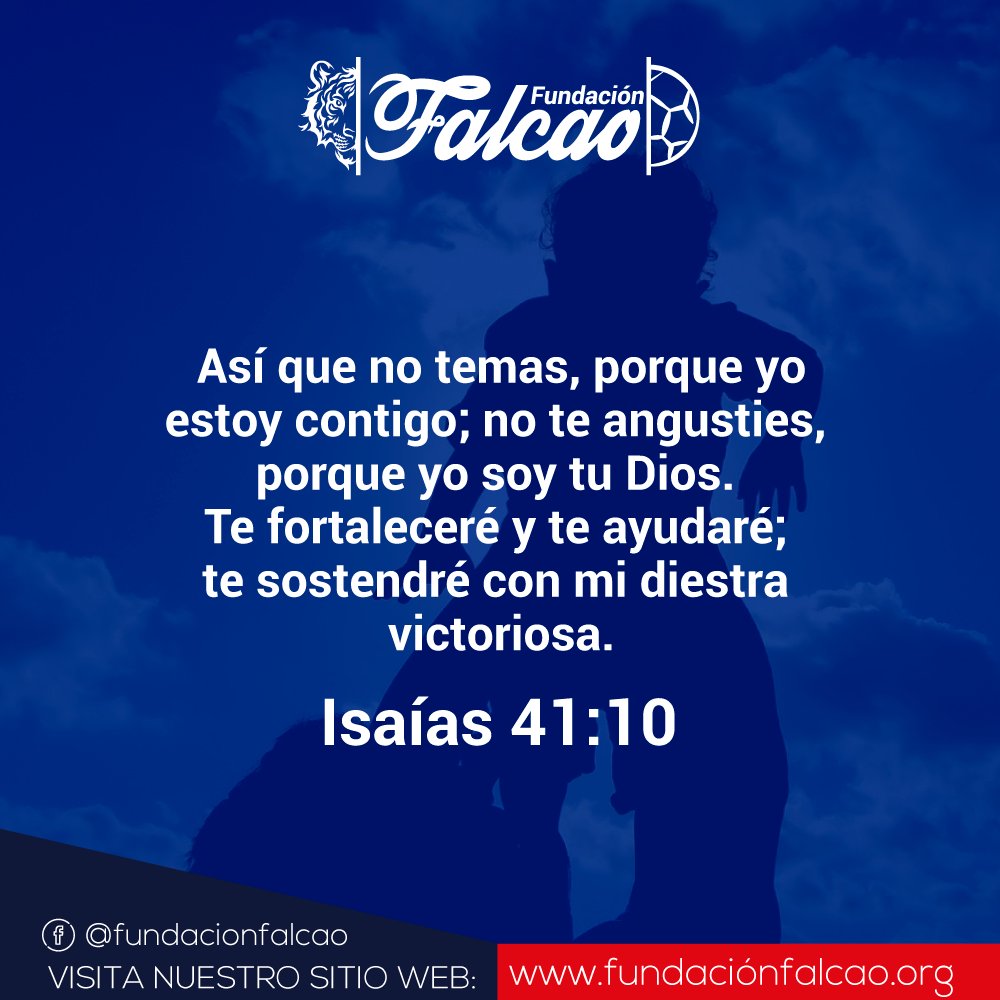 No temas ni ahora ni nunca, Dios está con nosotros, venga mil cosas no nos vamos a angustiar porque sabemos cómo contestar ante todo eso

#FundaciónFalcao #Niños #NiñosColombia #Colombia #JóvenesColombia #Dios
