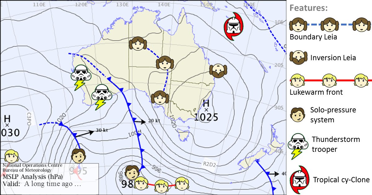 BOM_au's tweet image. #MayTheFourthBeWithYou! To recognise an iconic set of movies, we reckon we should move to this set of icons ;) #StarWarsDay