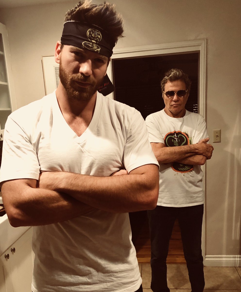 Binging on <a href="/CobraKaiSeries/">Cobra Kai</a> with my son <a href="/JesseKove/">Jesse Kove</a> and family #cobrakai #nomercy the #Legacy lives on in blood and on screen.