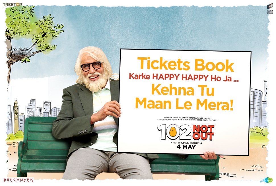 IamKrishna97_'s tweet photo. Wait is over, YO! Ready to watch the Magic of Two legends @SrBachchan sir @chintskap ji #102NotOut Go & watch in Cinema today #102NotOutTomorrow
"Tickets Book karke
Happy😍 Happy😍 Ho Jaa
Kehna To maan Lo Enka" 👉 https://t.co/WCUy3wFKCD @umeshkshukla @SonyPicsIndia 4.5* film. https://t.co/qUXUd5MIBx