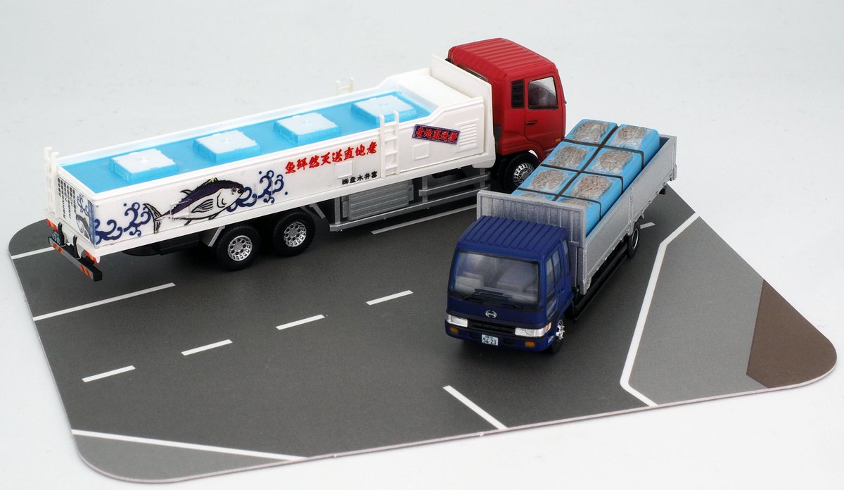 ジオコレ 1/150「漁港(B3)& 漁船(A)& 魚運搬トラック等」4点セット 好評発売中／ 【#トラックコレクション 魚運搬トラック】 各地イメージ