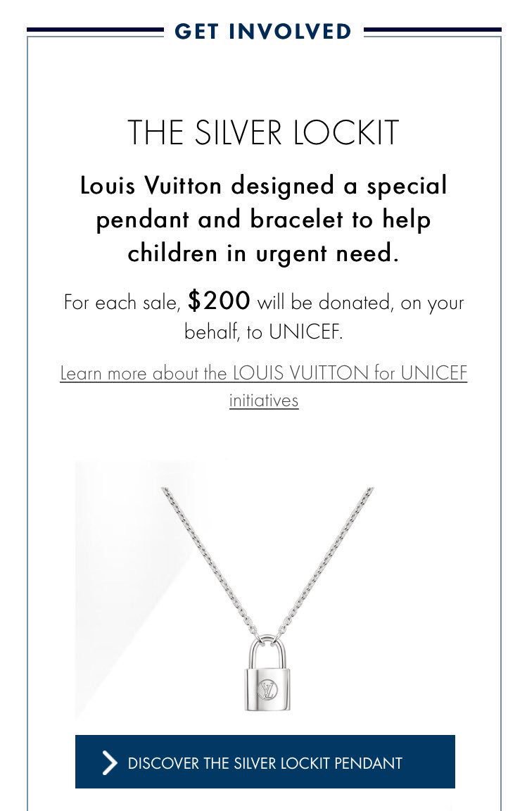 Sterling silver Louis Vuitton Unicef Lockit pendant necklace