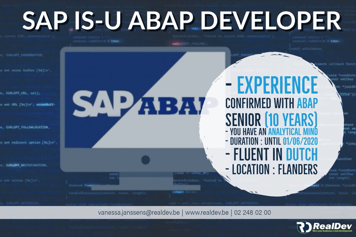 RealDevCorp's tweet image. We are looking for a SAP ABAP Developer. Click at this link below : 
realdev.cloudapp.net/jobs/detail/sa…
#RealDev #SapAbapDeveloper