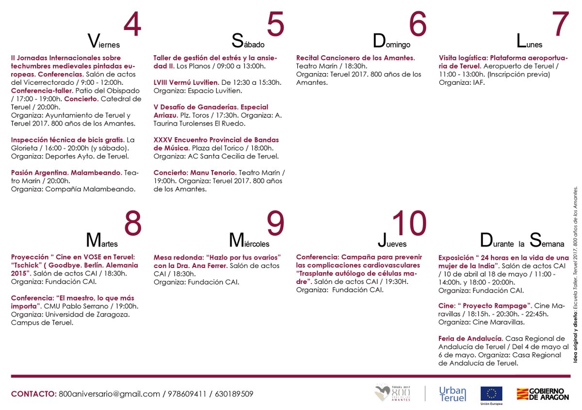 Teruel2017's tweet photo. ¡Aquí tenemos la agenda de esta semana! En ella encontrarás todos los actos de esta semana, y la fotografía hecha por la artista Mirian Navarro Fuertes. 😉😉

#AmantesdeTeruel2017 
#EventosTeruel #ProgramaciónCultural
#AgendaCultural #Eventos https://t.co/LxWFqujt5e