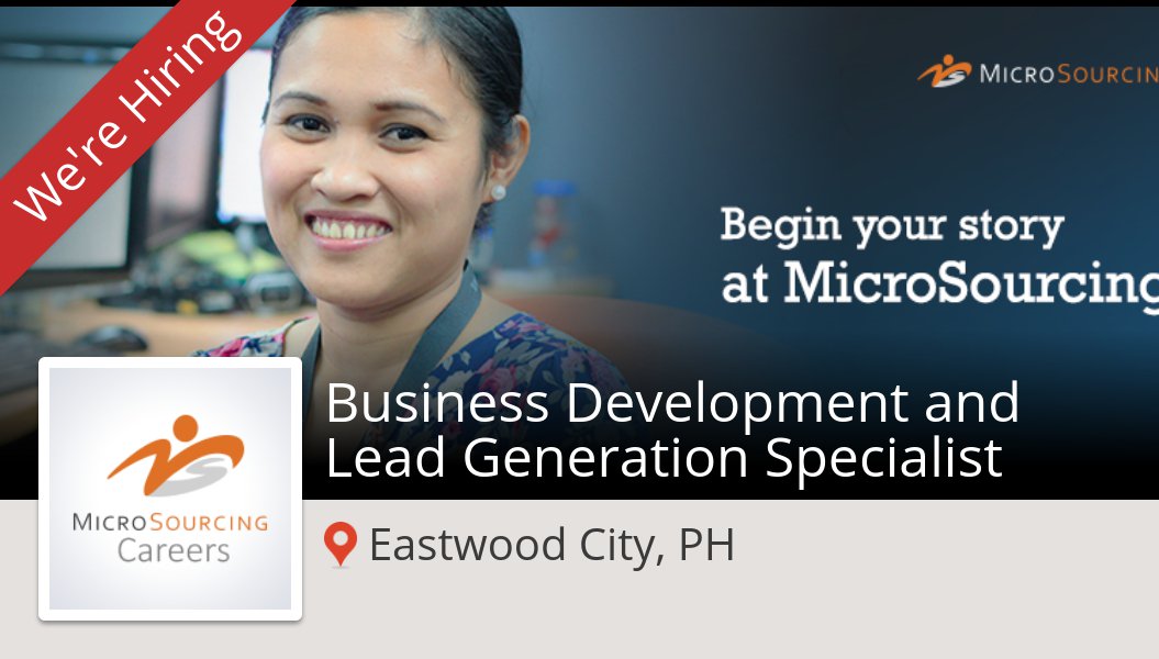 Join_MS's tweet photo. Apply now to work for #MicroSourcing as #Business Development and Lead Generation #Specialist in #EastwoodCityPH! #job https://t.co/dRn3eN2s7q #NowHiring #MicroSourcing #ApplyNow #ReferAFriend https://t.co/q7luAIyFfC