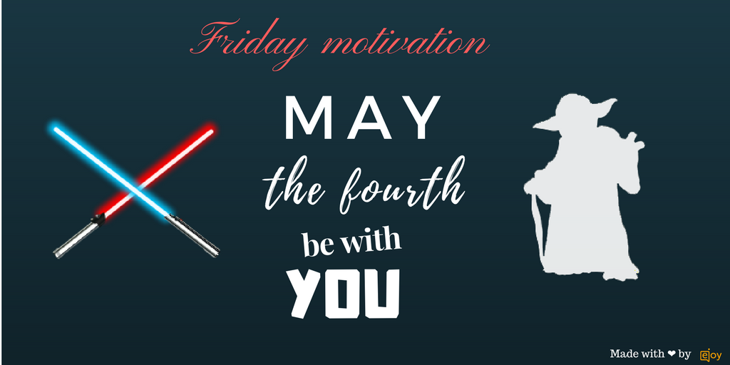 eJoyCHO's tweet photo. C'est vendredi !!!! On reste motivé (pour travailler jusqu'au bout et mériter l'apéro en terrasse ce soir) !!! #StarWarsDay #MayThe4thBeWithYou https://t.co/XWlgDHjmjP