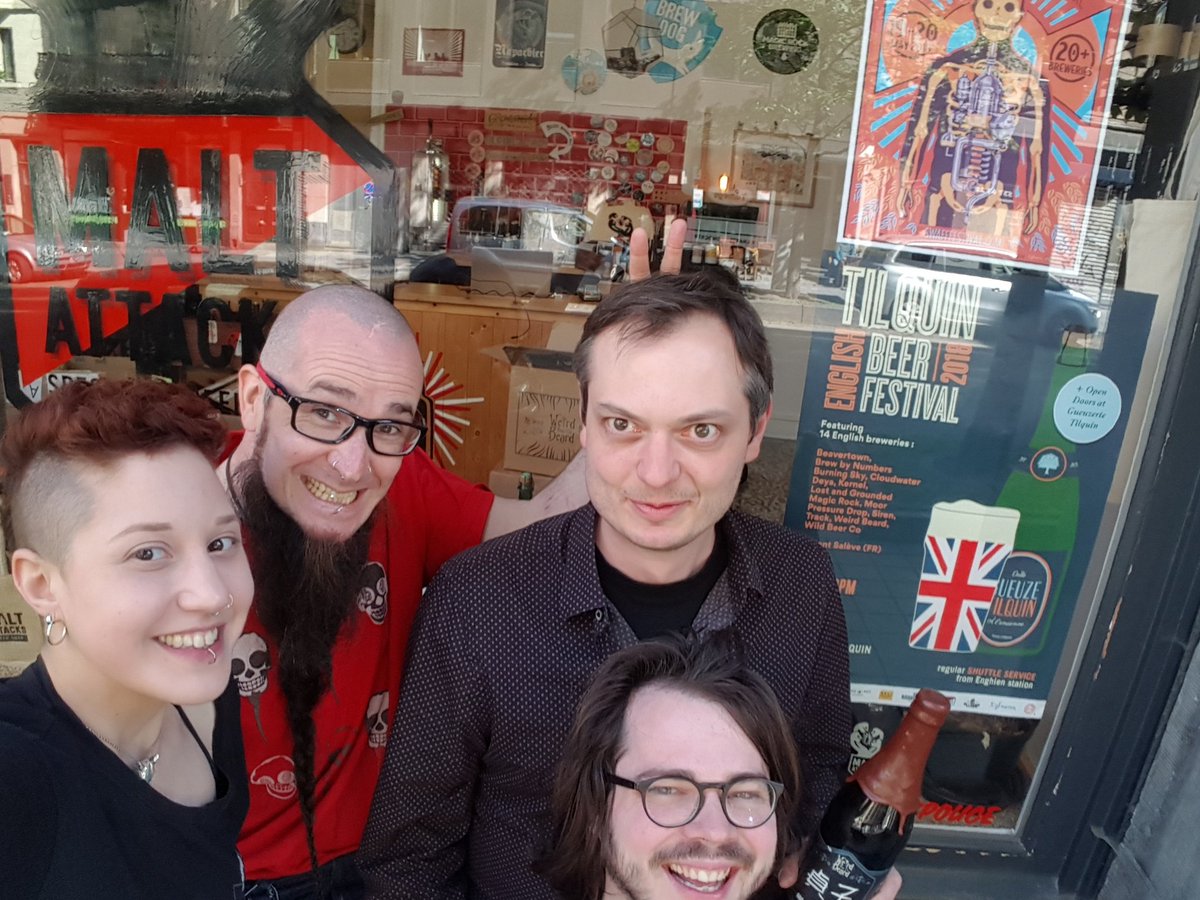 WeirdBeard_Brew's tweet photo. Doing our rounds seeing our Belgium beer friends before headed over to @gueuzetilquin for tomorrow's festivities. First dropping into our favourite Brussels bottle shop, Malt Attacks to say hello to Antoine. Good to catch Gregoire of Dynamo here too #hereinbrussels https://t.co/eR5sDLwlbi