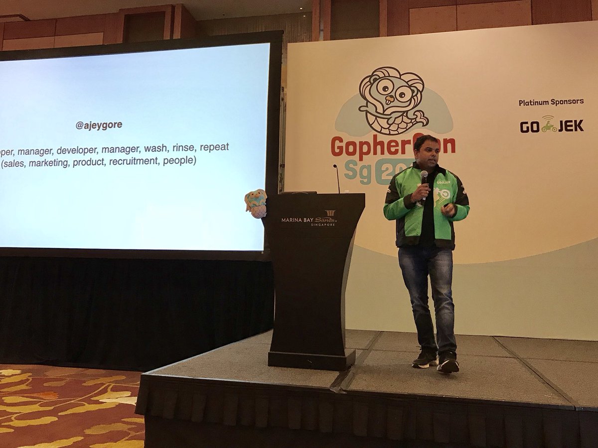 sausheong's tweet image. @AjeyGore needs a helmet to complete his cosplay set #GopherConSG #golang