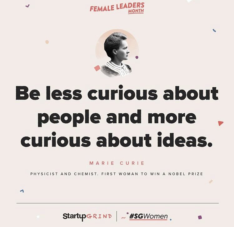 „Be less curious about people and more curious about ideas.“ - #MarieCurie

#StartupGrind #StartupGrindBerlin #SGWomen  #LIFTlabs #startups #tech #GlobalCommunity #femaleentrepreneurship #femalefounders #femaleleaders #femaleVC #womenintech #womenentrepreneurs #STEM