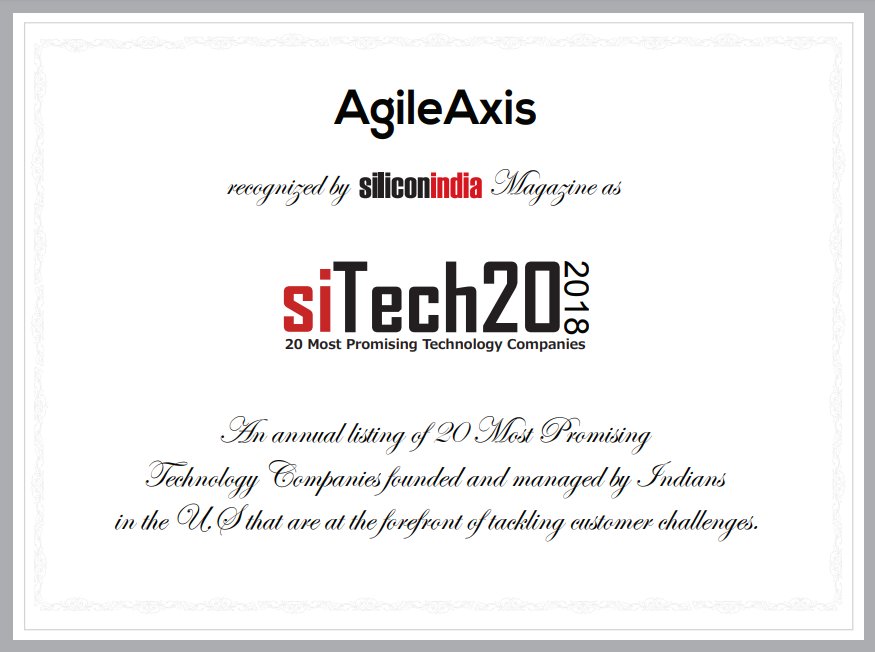 AgileAxisInc's tweet photo. We are now among 20 most promising #technology companies founded and managed by Indians in the USA. We specialize in #CustomHiring, #VariableRates and #OverlappedTimeZones. Think we can be of any help? Write to us at info@agileaxis.com https://t.co/wqE7j93V2Y https://t.co/HFXn90ONvX