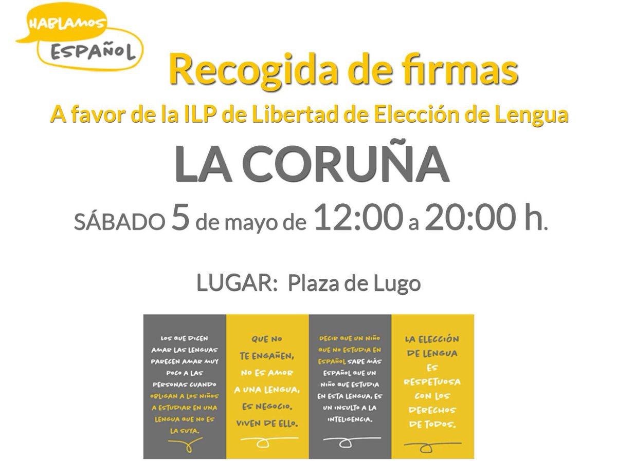 lucenzio's tweet photo. Por la libertad de elección de lengua
Firma en La #Coruña
Sábado 5 peatonal plaza de Lugo
#Galicia https://t.co/xs5cEo4RKm