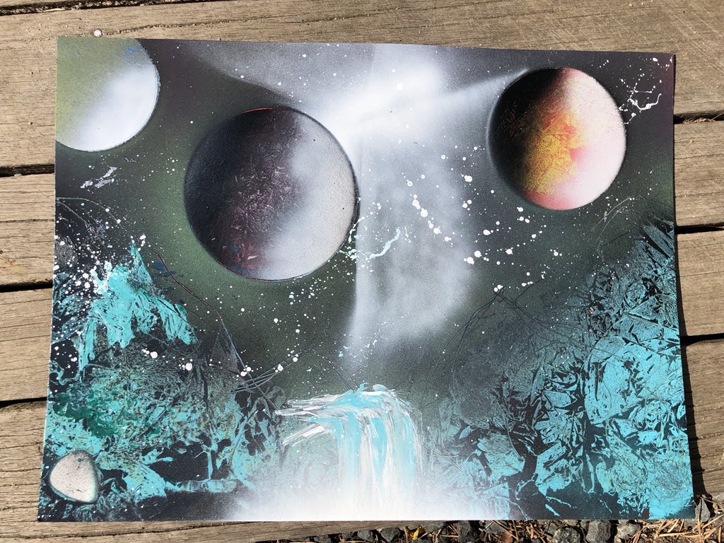 JohnConnelly85's tweet photo. Another one #spraypaint #spraypaintart #artist #cosmic #planets #musician https://t.co/D22qZ2ARqj