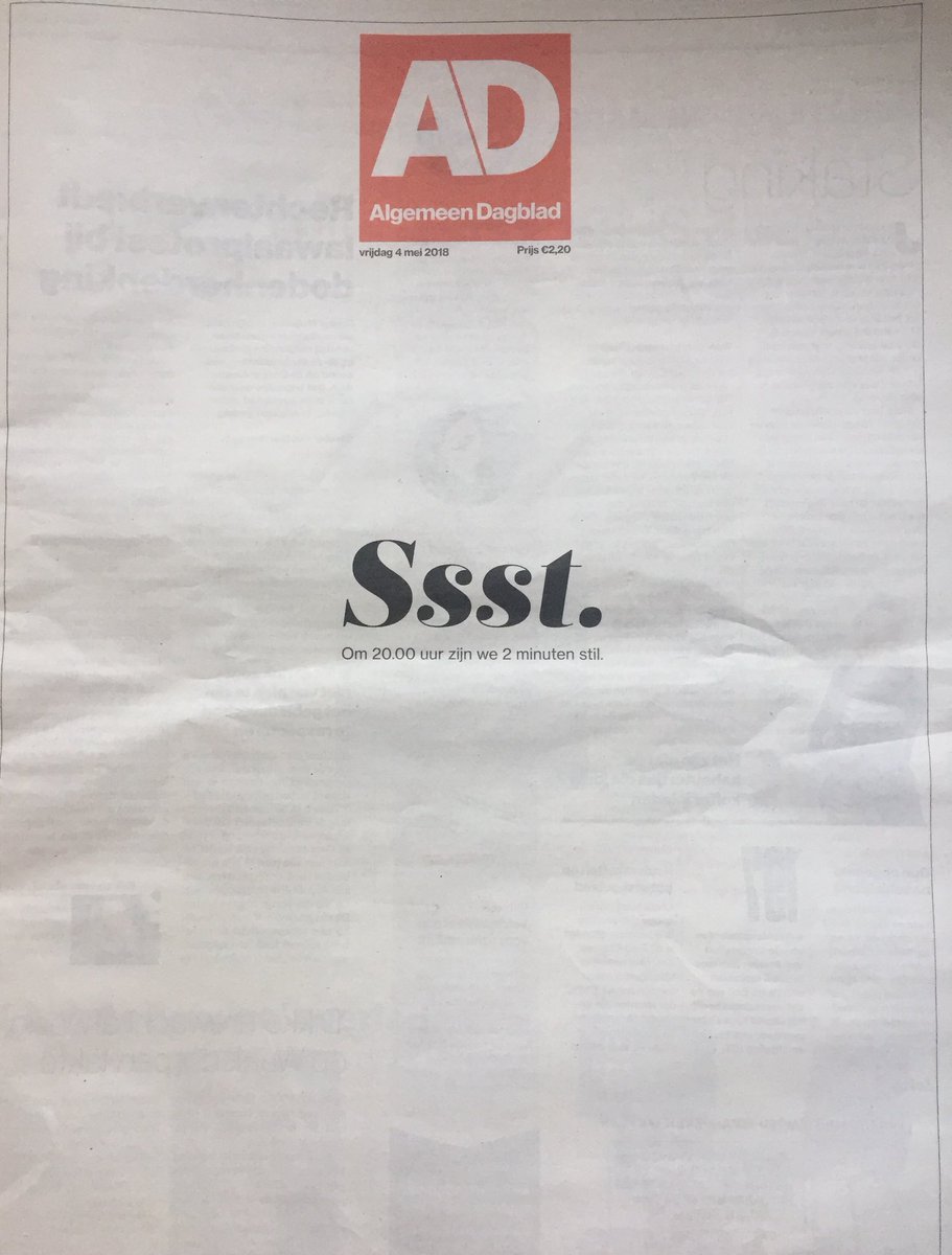 Prachtige voorpagina AD vandaag #AD #4mei #dodenherdenking #2minutenstil